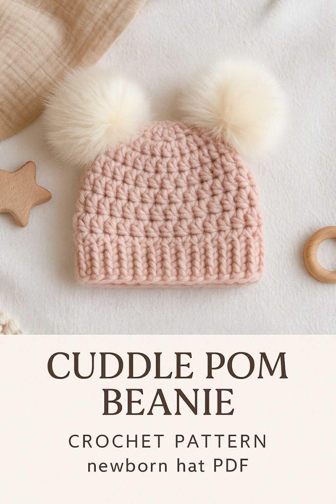 Cuddle Pom Beanie Crochet Pattern PDF – Baby Hat With Double Pom Poms ...