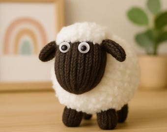 Pattern Handmade Knitted Sheep Toy – Cute Plush Animal for Nursery or Gift | Soft Wool