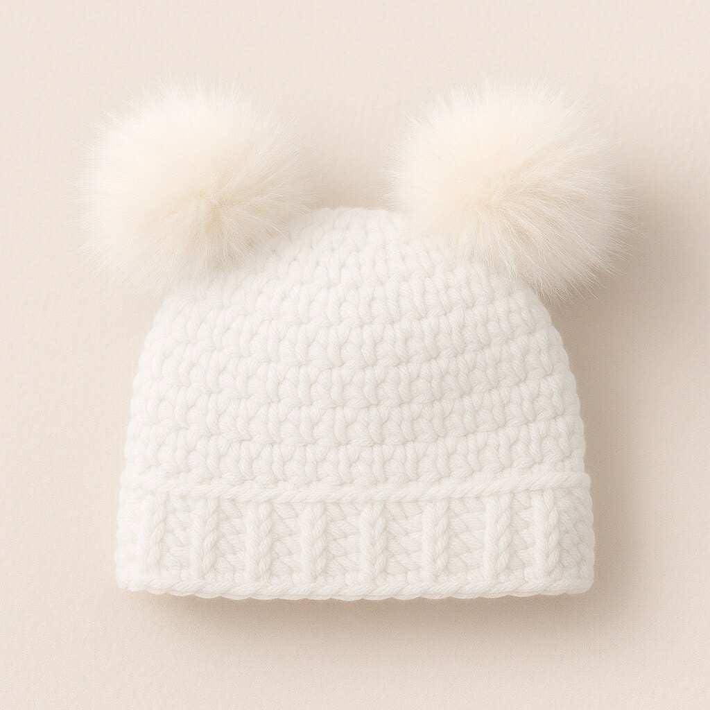 Cuddle Pom Beanie Crochet Pattern PDF – Baby Hat With Double Pom Poms ...