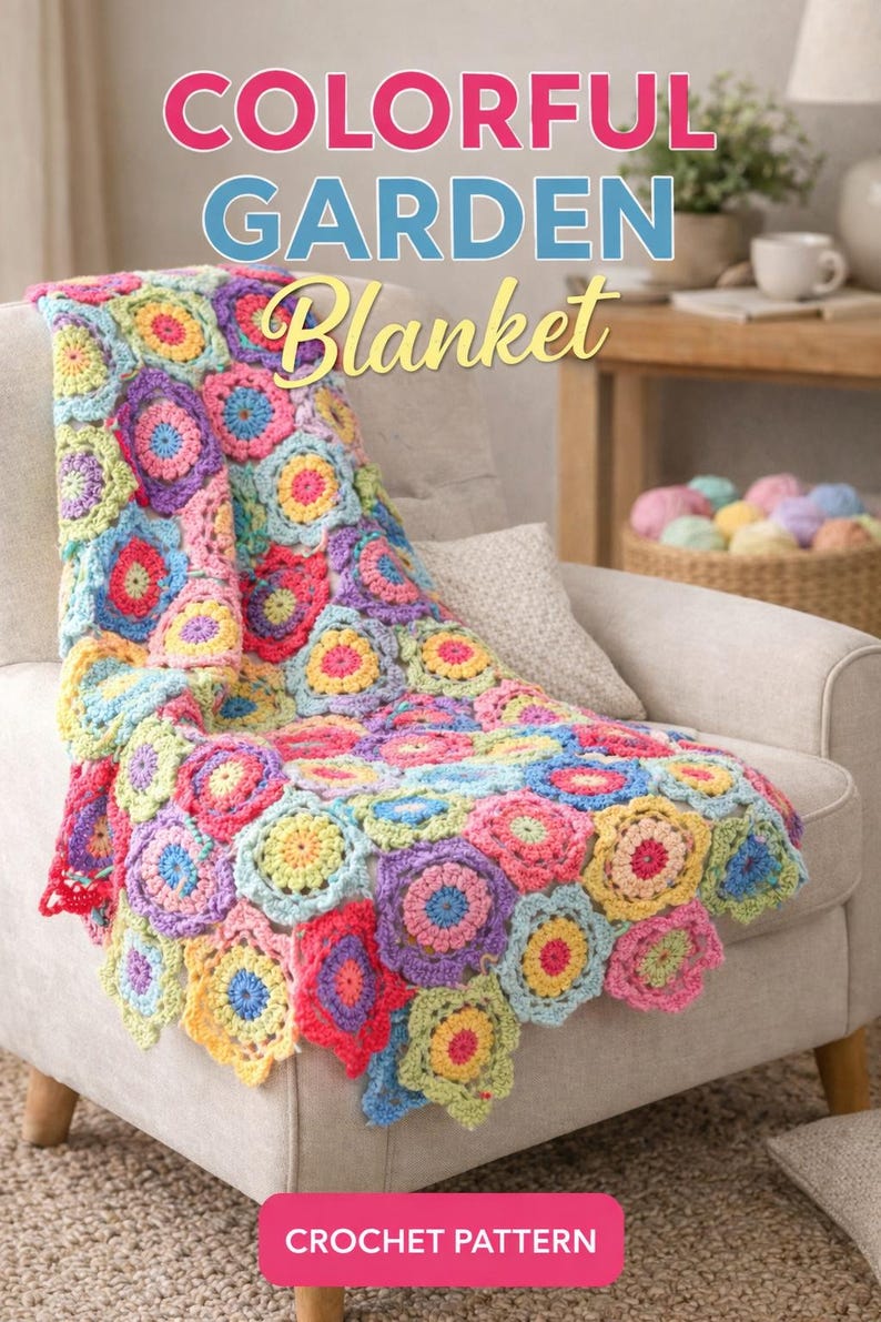 Pattern Crochet Hexagon Blanket Pattern | Colorful Floral Granny Motif ...