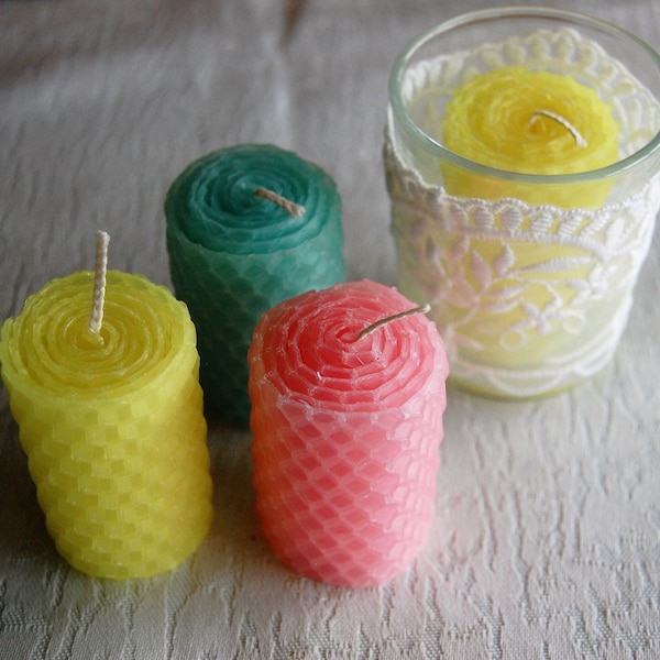 Votive Hand Rolled Beeswax Candles Pastel Spring Easter Mother's Day