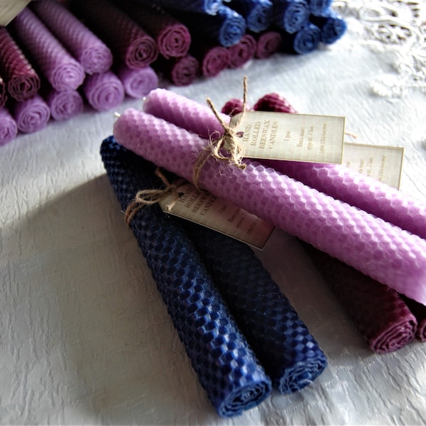 Rolled Beeswax Candles Blue Purple Wine Lavender