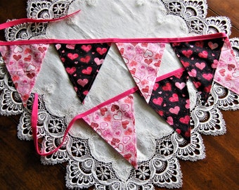 Valentine Heart Fabric Banner Bunting Pennant Flag Simple Shabby Chic Rustic Decor
