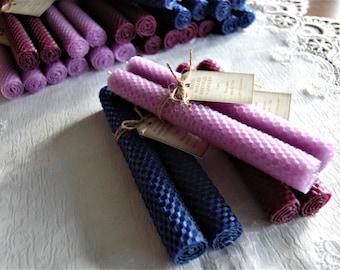 Rolled Beeswax Candles Blue Purple Wine Lavender