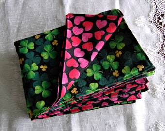 Set of 2 REVERSIBLE St. Patrick's Day Valentine's Day Placemats -- Hearts & Shamrocks