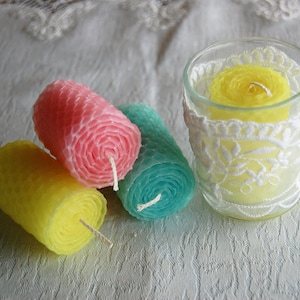 Votive Hand Rolled Beeswax Candles Pastel Spring Easter Mother&#39;s Day