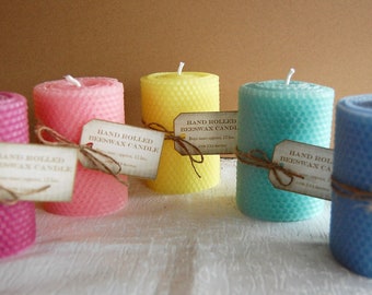 4 Inch Pillar Hand Rolled Beeswax Candles Pastel Spring Easter Mother's Day
