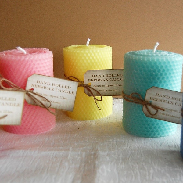 4 Inch Pillar Hand Rolled Beeswax Candles Pastel Spring Easter Mother's Day