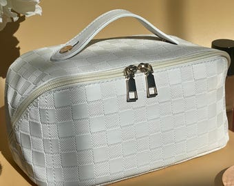 Large Faux Leather Travel Makeup Bag: Bridal Gift Cosmetic Case
