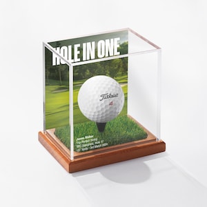 Hole in One Golf Ball Display Case with Printed UV Background | Handcrafted in the UK | Personalized and Engraved | Father&#39;s Day Golf Gift