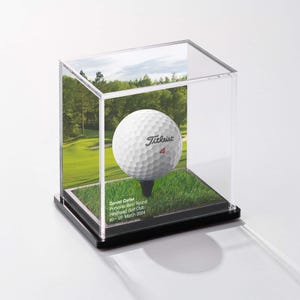 Golf Ball Display Case with Printed UV Background Hole in One | Longest Drive | Closest to Pin | Handcrafted | Personalized Engraved