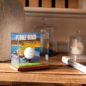 Pebble Beach Golf Links Inspired Golf Ball Display Case, FREE Personalisation, UV Printed Course Design, Hole In One, Golf Gift Idea