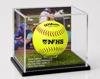 Personalized Softball Display Case, Custom Printed Game Ball Holder, Senior Night Gift