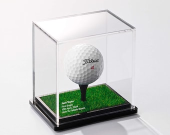 Premium Golf Ball Display Case with Premium Turf Base | Hole in One | Longest Drive | Closest to Pin | Handcrafted | Personalized | Engraved