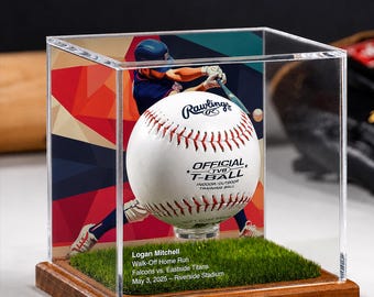 Customisable Baseball Display Case – Solid Wood or Turf Base, Engravable Home Run or No‑Hitter Keepsake