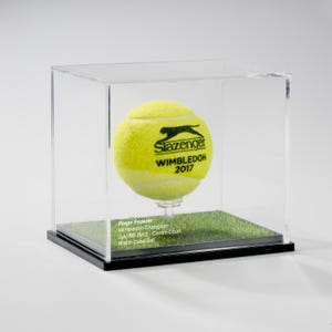 Customisable Tennis Ball Display Case – Turf or Solid Wood Base, Engravable Match Keepsake