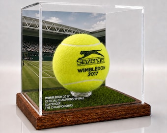 Customisable Tennis Ball Display Case – Turf or Solid Wood Base, Engravable Match Keepsake