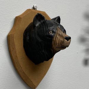 YEEYAYA Bear Head Wall decor Wall Art Wood sculpture Hand Carved Wood Wooden Bear Figurine Christmas gift present home Decor room Decor