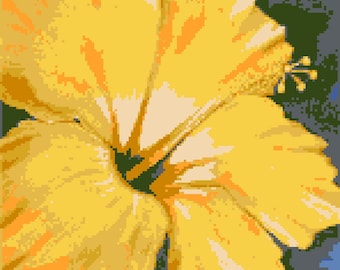 Yellow Hibiscus Flower Counted Cross Stitch Pattern