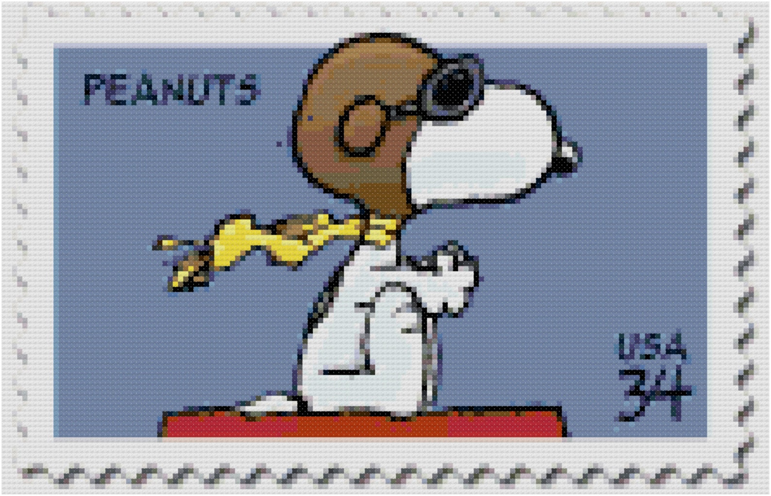 Peanuts Snoopy Flying Ace USPS Postage Stamp Counted Cross Stitch
