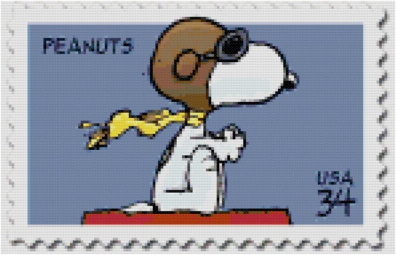 Peanuts Snoopy Flying Ace USPS Postage Stamp Counted Cross Stitch
