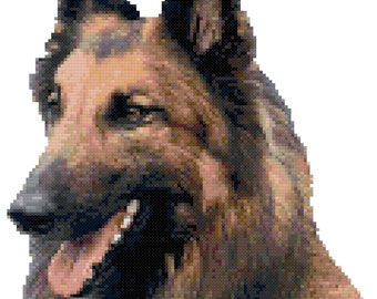 Belgian Tervuren Dog Portrait Counted Cross Stitch Pattern