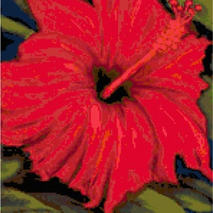 Red Hibiscus Flower Counted Cross Stitch Pattern