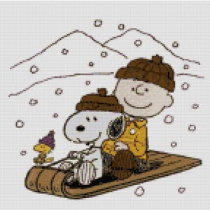 Peanuts Snoopy & Charlie Brown Sledding Counted Cross Stitch Pattern
