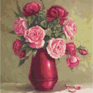 Rote & rosa Rosen Blumen Kreuzstichmuster