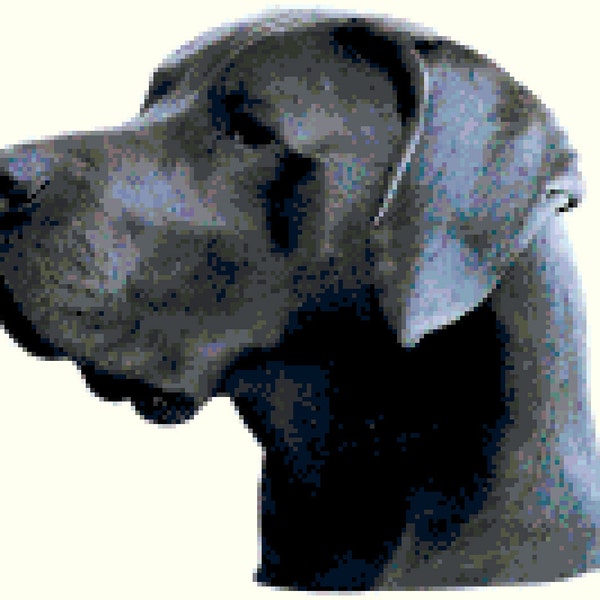 Black Great Dane Euro Dog Portrait Counted Cross Stitch Pattern