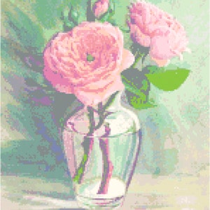 Rosa Rosen in Vase Blumen Zählmuster