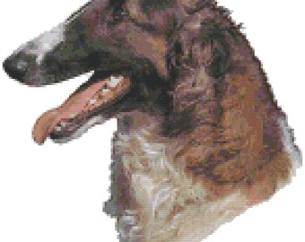 Borzoi hond portret geteld kruissteekpatroon