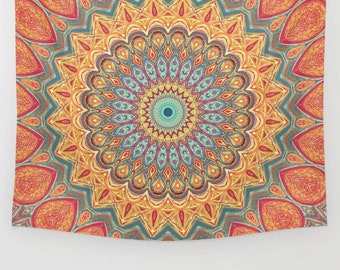 Mandala Wall Tapestry Burnt Orange Peach Teal Bohemian Home Decor Wall Decoration Picnic Ground Cover Beach Sheet Stage Backdrop Room Divide