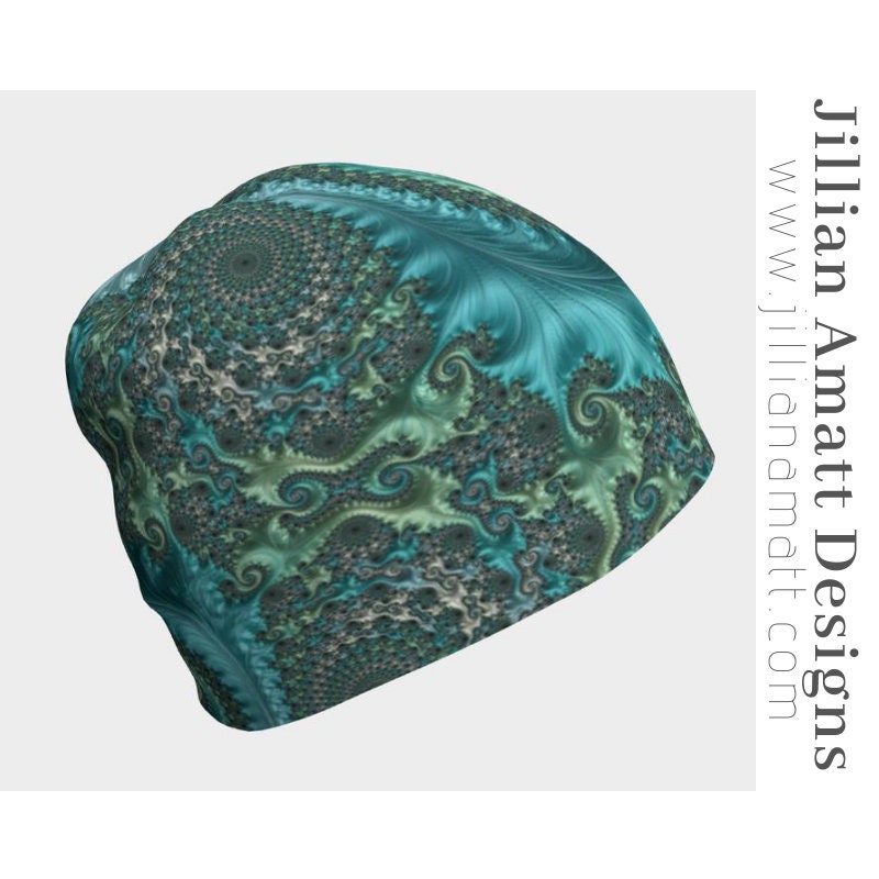 Teal Slouch Beanie | Geometric Spiral Design, Lightweight  display picture 1