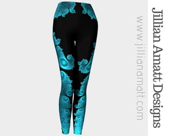 Women’s Leggings! Black and Teal | Geometric Leggings |Trippy Psychedelic | Festival Dance or Yoga Tights