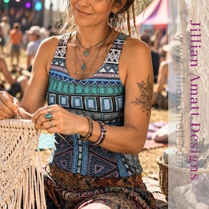 Mixed Pattern Fitted Tank Top | Purple and Blue Peachsking Jersey Women's Top