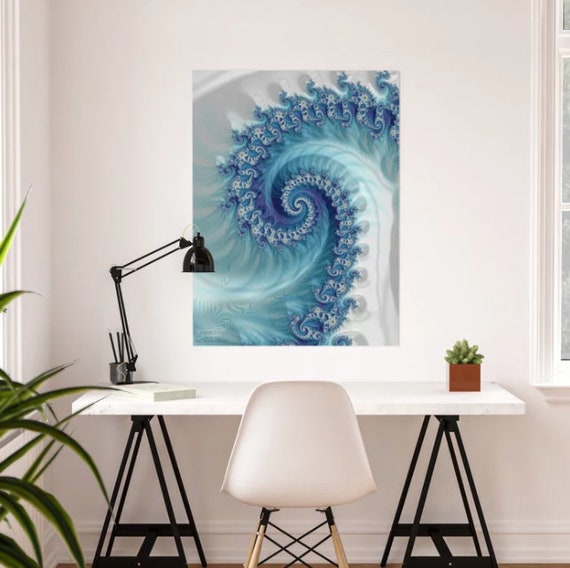 Fractal Wave Poster | Blue & White Geometric Wall Art - Etsy