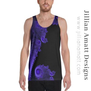 Men&#39;s Tank Top | Purple and Black | Sacred Geometry Inspired | Festival Fashion | Long Style | Trippy Fractal Art