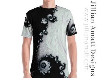 Men's T-Shirt | Black and White | Fractal Design | Geometric Pattern | Men's Yoga Shirt | Trippy Math T-Shirt | Festival Clothing
