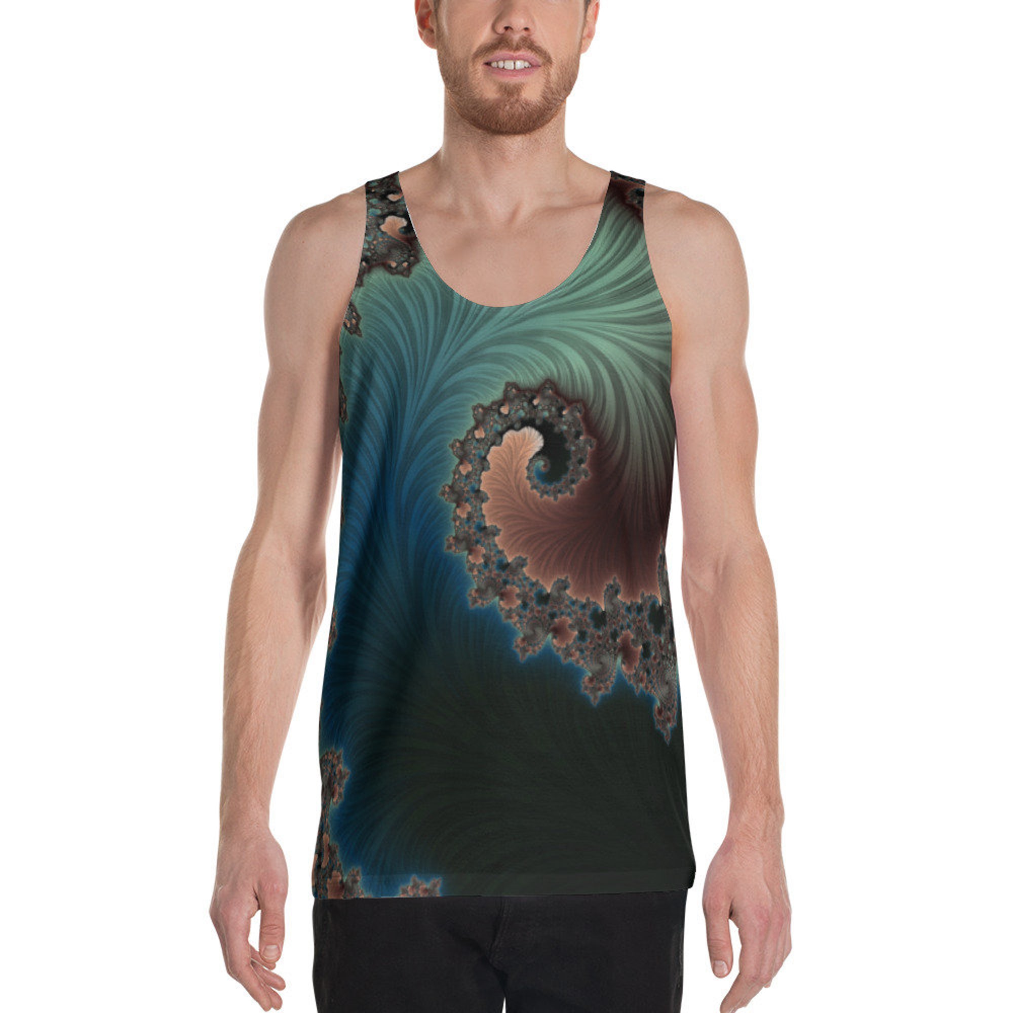 Discover Navy Blue and Mint Green Men's Tank Top, Sacred Geometry Fractal Festival Clothing