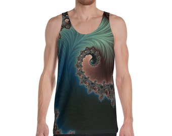 Navy Blue and Mint Green Men's Tank Top, Sacred Geometry Fractal Festival Clothing