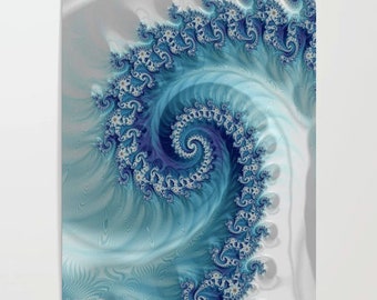 Fractal of Waves 2枚 Fractal Wave Poster | Blue & White Geometric Wall Art - Etsy