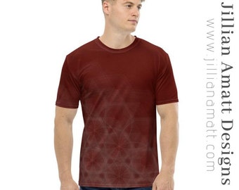 Red Men's T-shirt Geometric Design Cranberry Super Soft Elastane T-Shirt Mathematic Geometry Hexagon Pattern