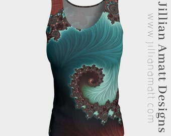 Fitted Tank Top  | Teal and Copper | Geometric Design | Soft and Stretchy | Wide Straps | Solid Print | Reverse Print On Back