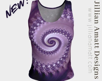 Women's Tank Top | Geometric Purple Spiral Design | Yoga Top | Short or Long Versions | Soft Peachskin Fabric | Stretchy and Comfortable