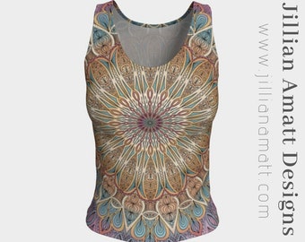 Canotta da donna con motivo mandala multicolore pastello, stile boho, per yoga o danza, versione corta o lunga