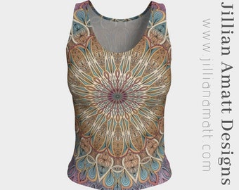 Women's Tank Top Pastel Multicolour Mandala Tank Top Bohemian Yoga or Dance Fashion Short or Long Versions