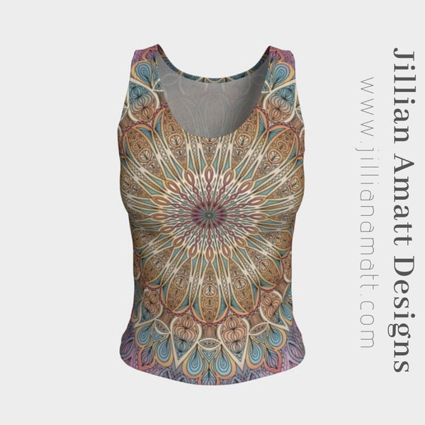 Camiseta de tirantes para mujer Pastel Multicolor Mandala Tank Top Boho Yoga o Danza Moda Versiones cortas o largas