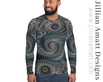 Men's Rash Guard | Steel Blue and Grey Swimming Shirt | UV Protection Beach Shirt | Men's Workout Wear | Yoga Clothing | Trippy Rashguard