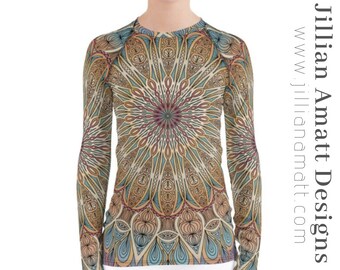 Women's Rash Guard | Mandala Design | Swimming Shirt | UPF Protection | Beach Wear | Long Sleeve Swim Shirt | 7 Sizes Available